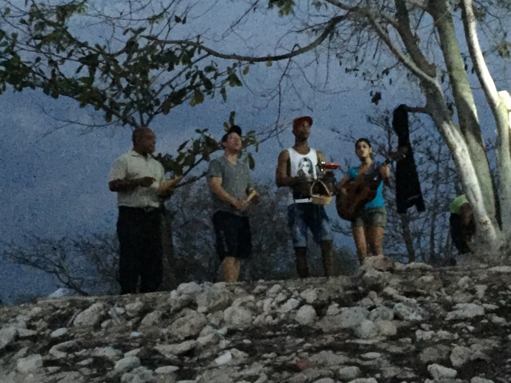 Tony on the claves, Tony on the guiro and our own personal band